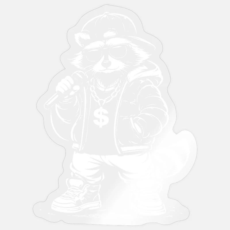 Rappender Waschbär mit Bling Sticker Größe S (10 x 10 cm)