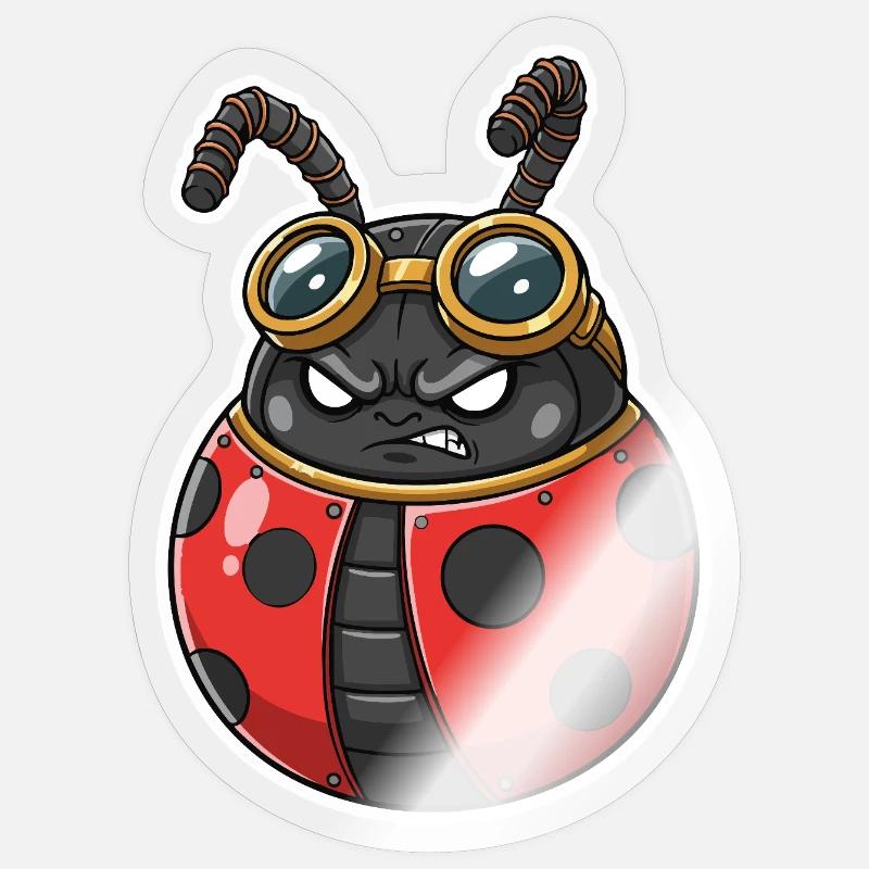 Steampunk Ladybug Red and Chrome Armor Sticker size S (10 x 10 cm)