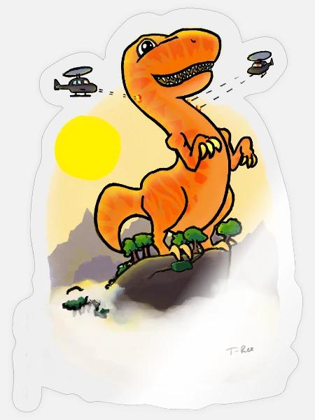 Dino Auf Berggipfel - Sticker Größe S (10 x 10 cm) - Transparent glänzend