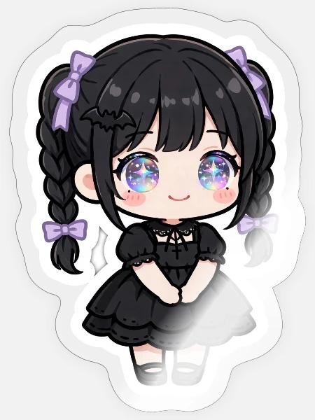 Kosmische Lolita Chibi in Schwarz - Sticker Größe S (10 x 10 cm) - Transparent glänzend