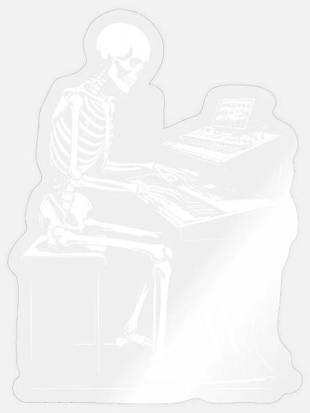 Skelett im Keyboard Studio - Sticker Größe S (10 x 10 cm) - Transparent glänzend