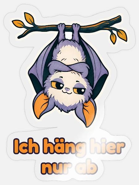 Ich häng hier nur ab – Fledermaus kopfüber - Sticker Größe S (10 x 10 cm) - Transparent glänzend