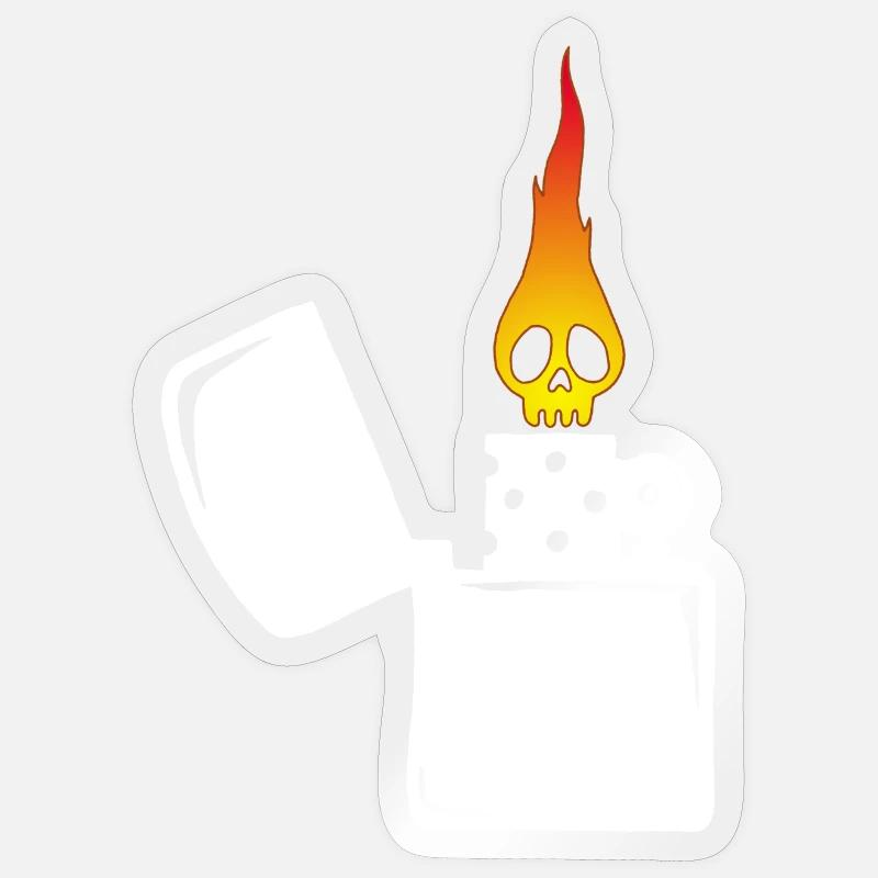 Flammenschädel und weißes Feuerzeug - Sticker Größe S (10 x 10 cm) - Transparent glänzend