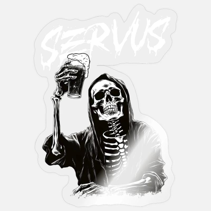 Grim Reaper with beer - Sticker size S (10 x 10 cm) - transparent glossy
