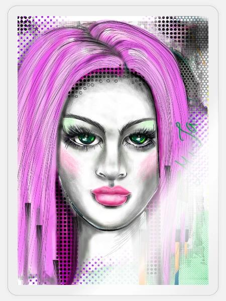 Lila Haare mit Pop-Art Effekt - Sticker Größe S (10 x 10 cm) - Transparent glänzend