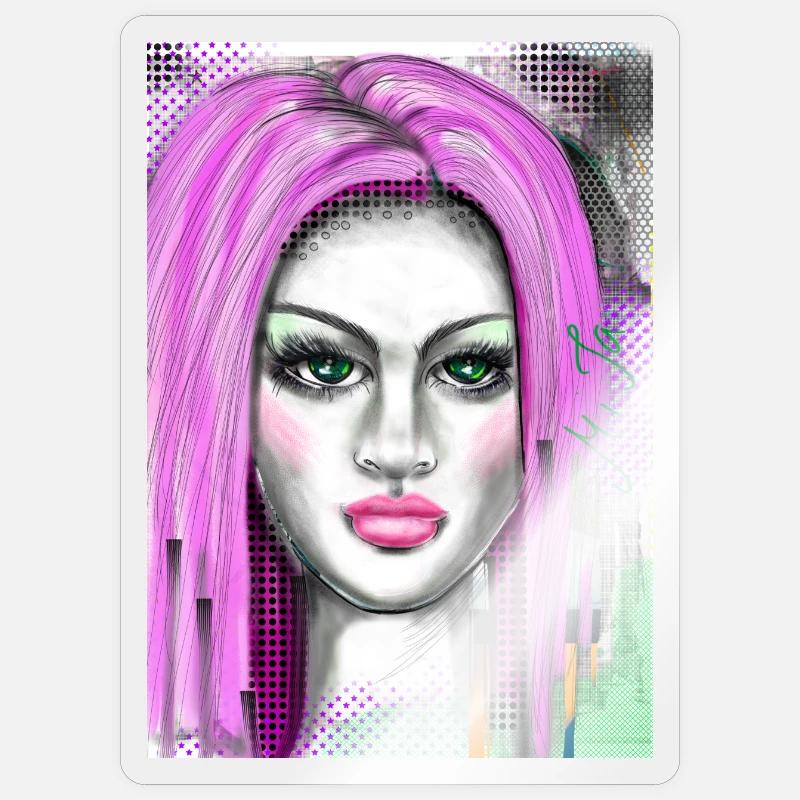 Lila Haare mit Pop-Art Effekt - Sticker Größe S (10 x 10 cm) - Transparent glänzend