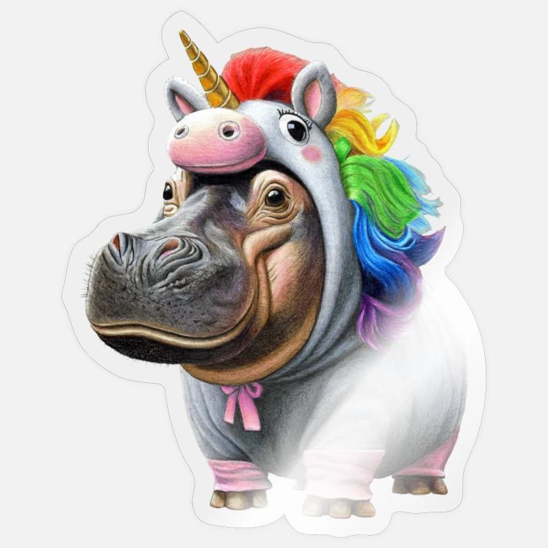 Nilpferd Einhorn Sticker Größe S (10 x 10 cm)