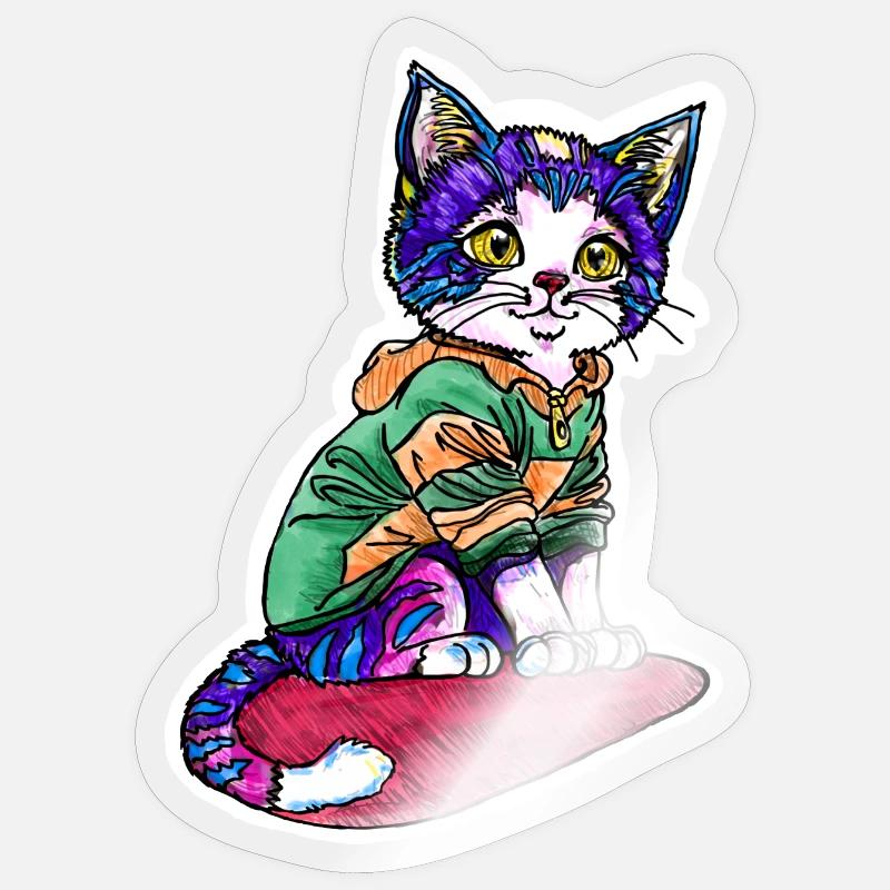 Chat en pull vert Sticker taille S (10 x 10 cm)