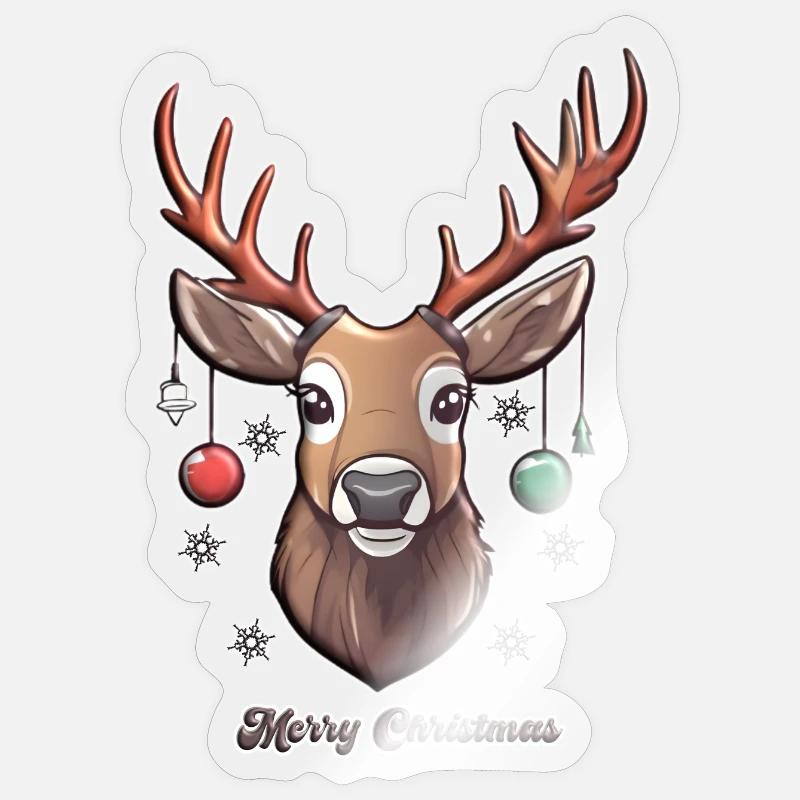 Cerf mignon dans le style Joyeux Noël - Sticker taille S (10 x 10 cm) - brillant transparent