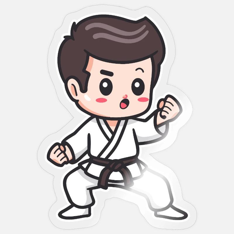 Dessin de karaté garçon - Sticker taille S (10 x 10 cm) - brillant transparent