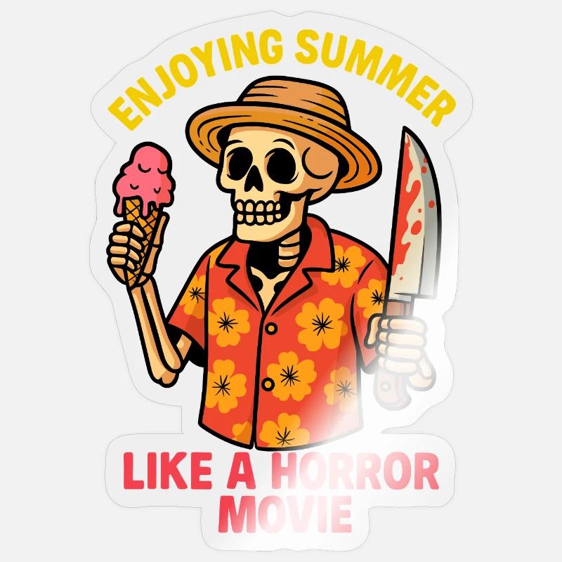 Sommer Horror - Skelett mit Eis & Messer Sticker Größe S (10 x 10 cm)