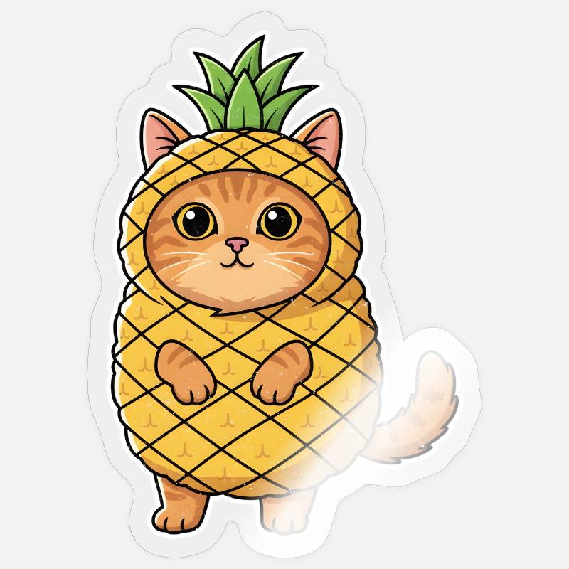 Chat ananas - Sticker taille S (10 x 10 cm) - brillant transparent