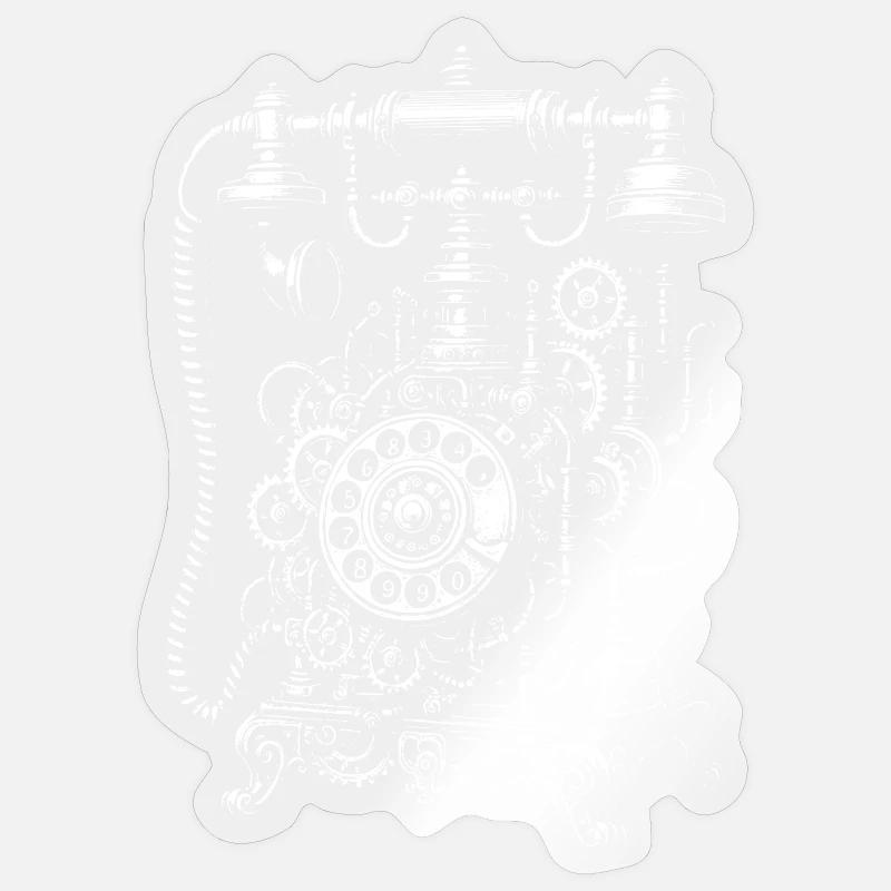 Téléphone à numérotation steampunk - Sticker taille S (10 x 10 cm) - brillant transparent