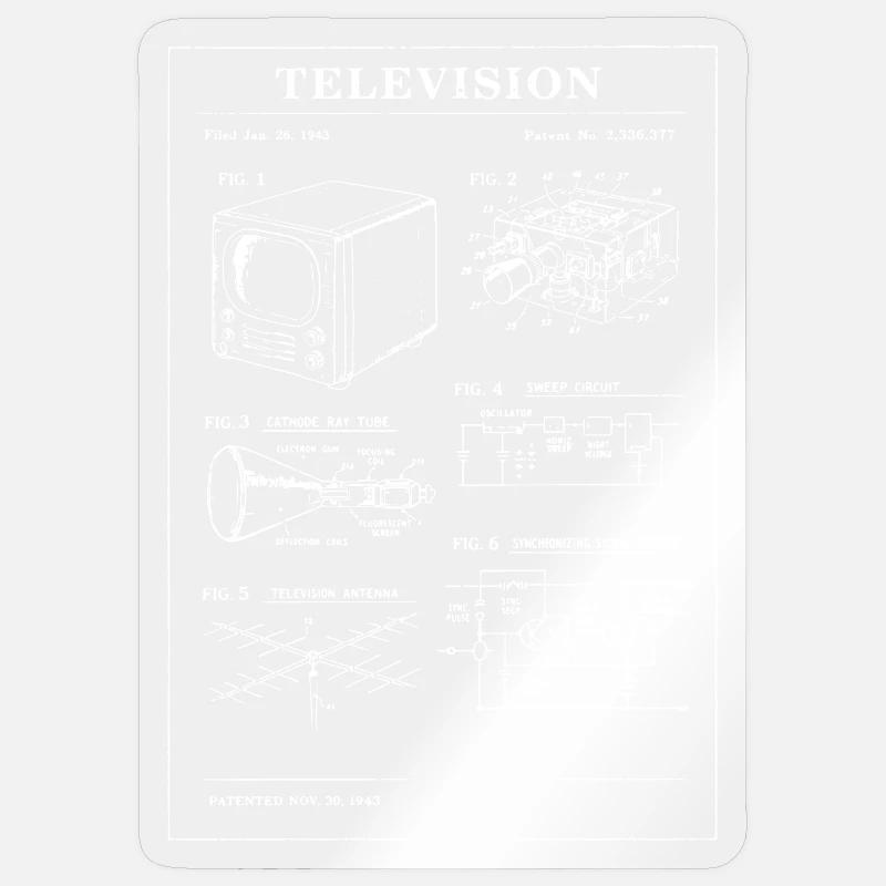 Retro-Fernseh-Bauplan - Sticker Größe S (10 x 10 cm) - Transparent glänzend