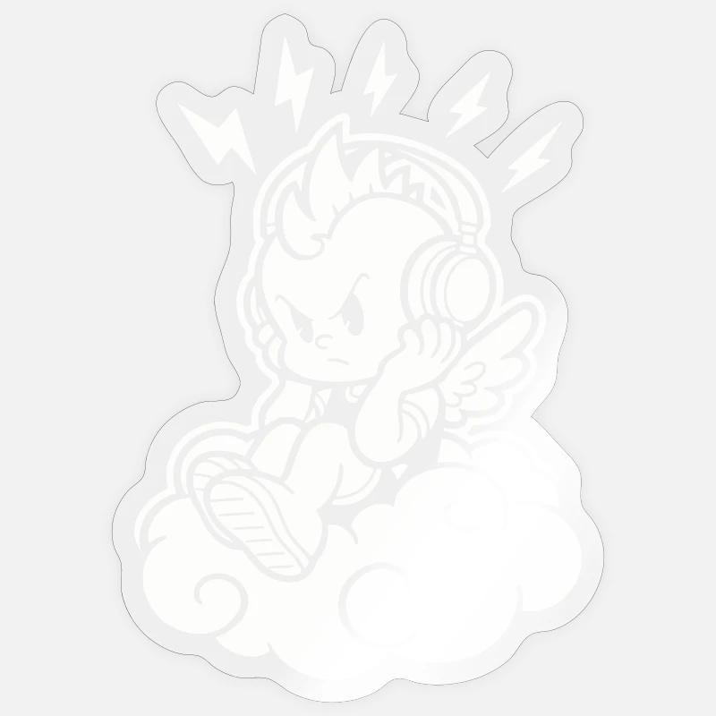 Punk Engel – Cherub mit Kopfhörern Sticker Größe S (10 x 10 cm)