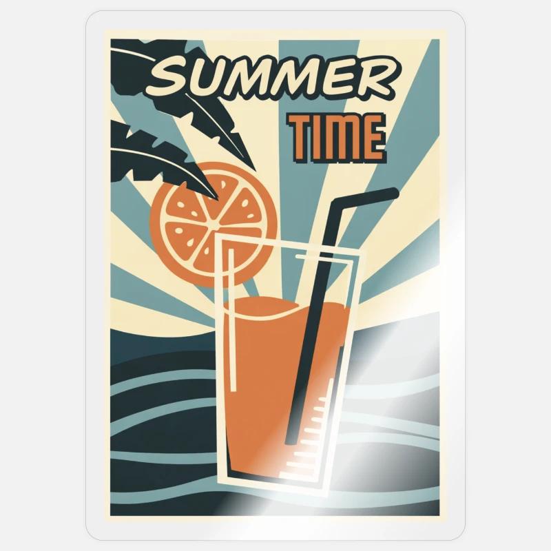Sommerzeit Orange Drink Retro - Sticker Größe S (10 x 10 cm) - Transparent glänzend