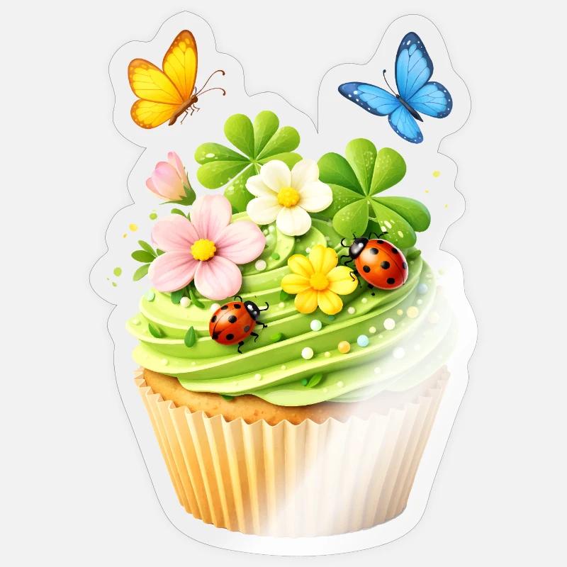 Spring cupcake with flowers - Sticker size S (10 x 10 cm) - transparent glossy