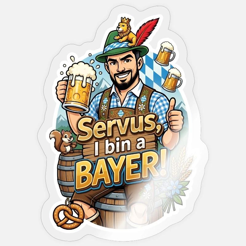 Servus I bin a Bayer – Bierfreude - Sticker Größe S (10 x 10 cm) - Transparent glänzend