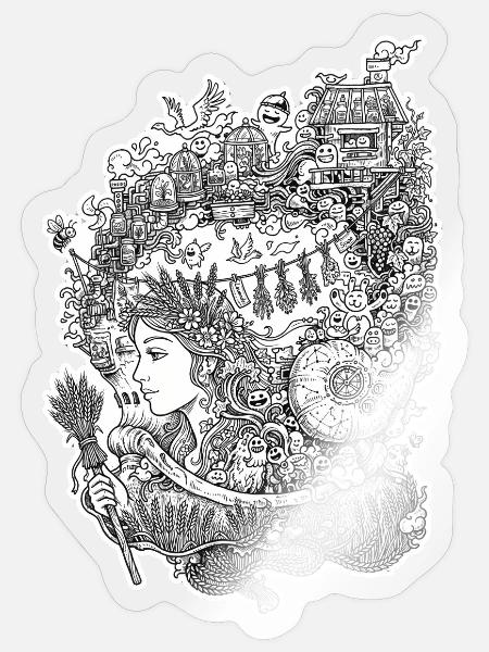 Jungfrau-Doodles - Sticker Größe S (10 x 10 cm) - Transparent glänzend