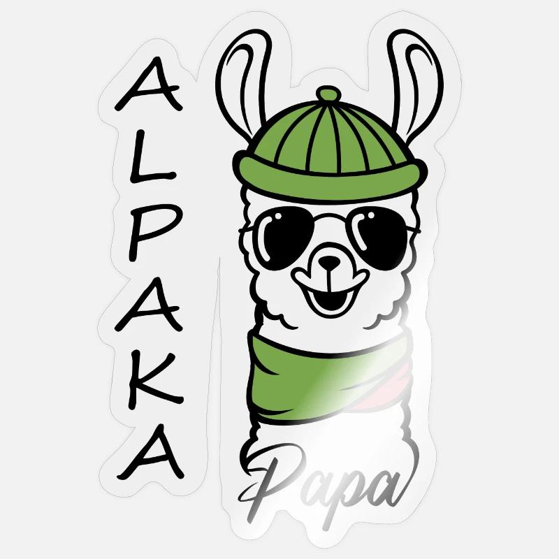 Alpaka Papa Wanderer - Sticker Größe S (10 x 10 cm) - Transparent glänzend