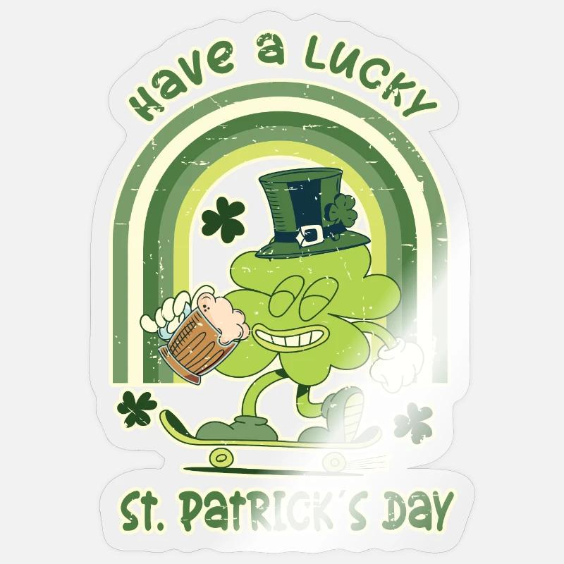 Trèfle patineur de la Saint-Patrick - Sticker taille S (10 x 10 cm) - brillant transparent