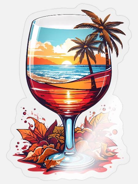 Strand Weinglas - Sticker Größe S (10 x 10 cm) - Transparent glänzend