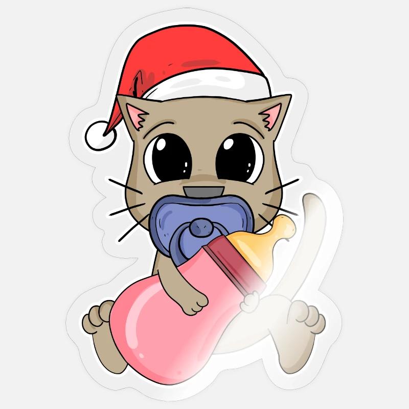 Chat Bébé Noël - Sticker taille S (10 x 10 cm) - brillant transparent