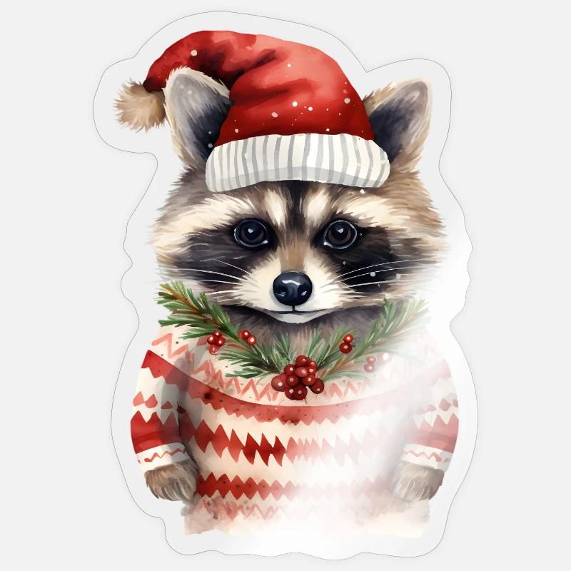 Waschbär Weihnachtspullover - Sticker Größe S (10 x 10 cm) - Transparent glänzend