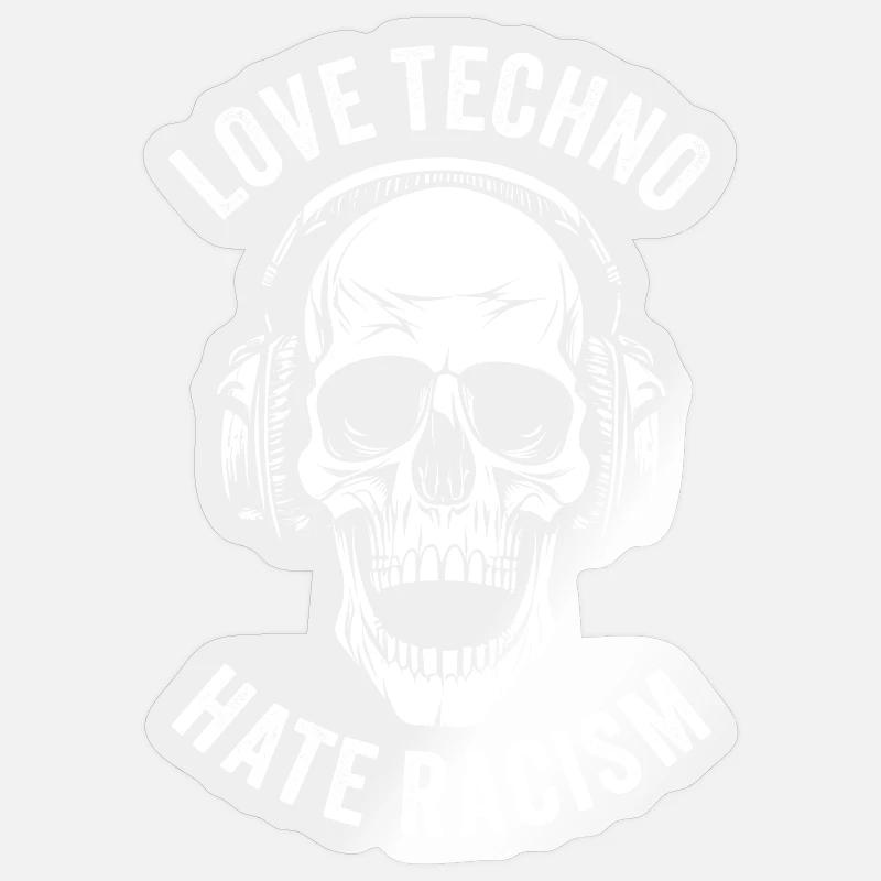 LOVE TECHNO HATE RACISM - Sticker size S (10 x 10 cm) - transparent glossy