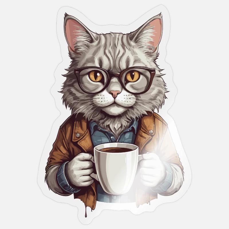 Coffee-drinking cat Sticker size S (10 x 10 cm)