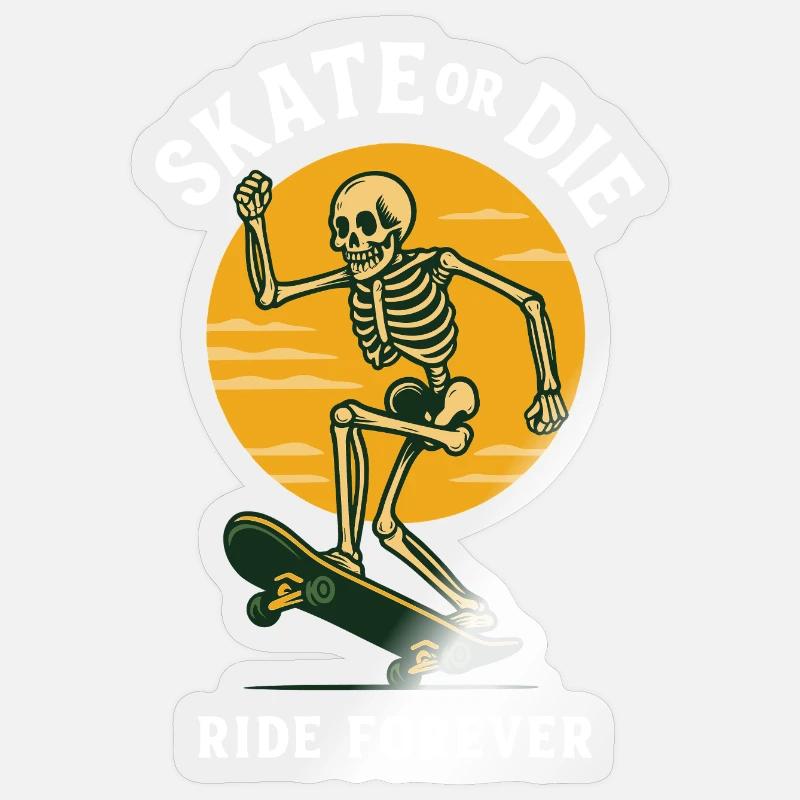 Skate oder stirb Skelett Design Sticker Größe S (10 x 10 cm)