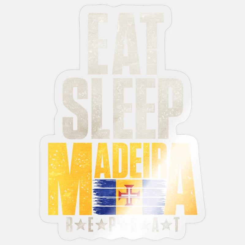 Drapeau de Madère Eat Sleep - Sticker taille S (10 x 10 cm) - brillant transparent