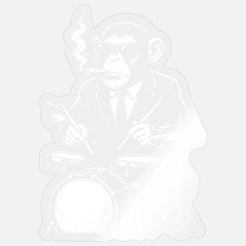 Affe mit Zigarre spielt Trommeln - Sticker Größe S (10 x 10 cm) - Transparent glänzend