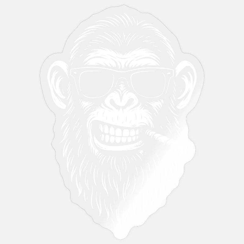 Singe avec barbe et cigare - Sticker taille S (10 x 10 cm) - brillant transparent