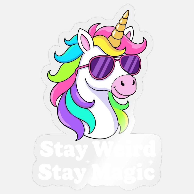 Buntes Einhorn mit Sonnenbrille - Sticker Größe S (10 x 10 cm) - Transparent glänzend