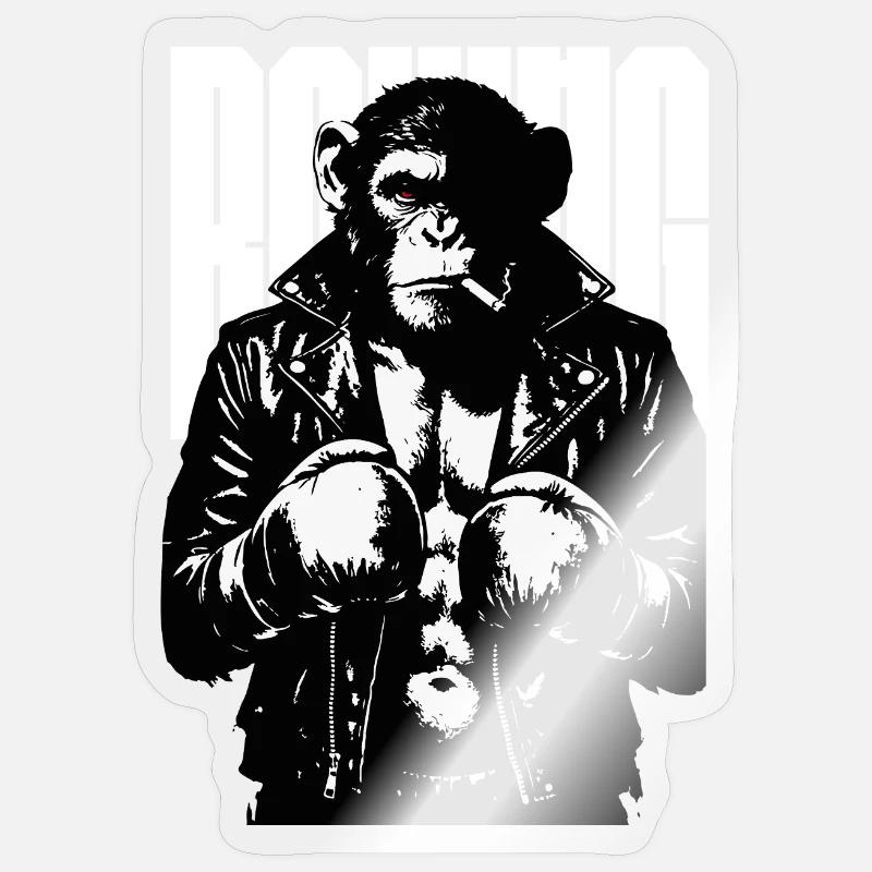 Monkey Boxer Rebel Monkey in Leder-Boxjacke - Sticker Größe S (10 x 10 cm) - Transparent glänzend