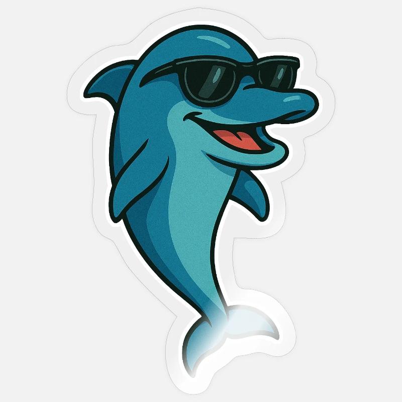 Delfin mit Sonnebrille - Sticker Größe S (10 x 10 cm) - Transparent glänzend