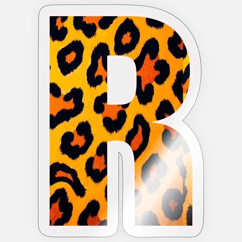 Leopard_Buchstabenmuster_ _R - Sticker taille S (10 x 10 cm) - brillant transparent