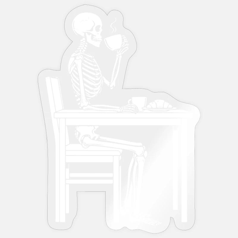 Pause café Skeleton - Sticker taille S (10 x 10 cm) - brillant transparent