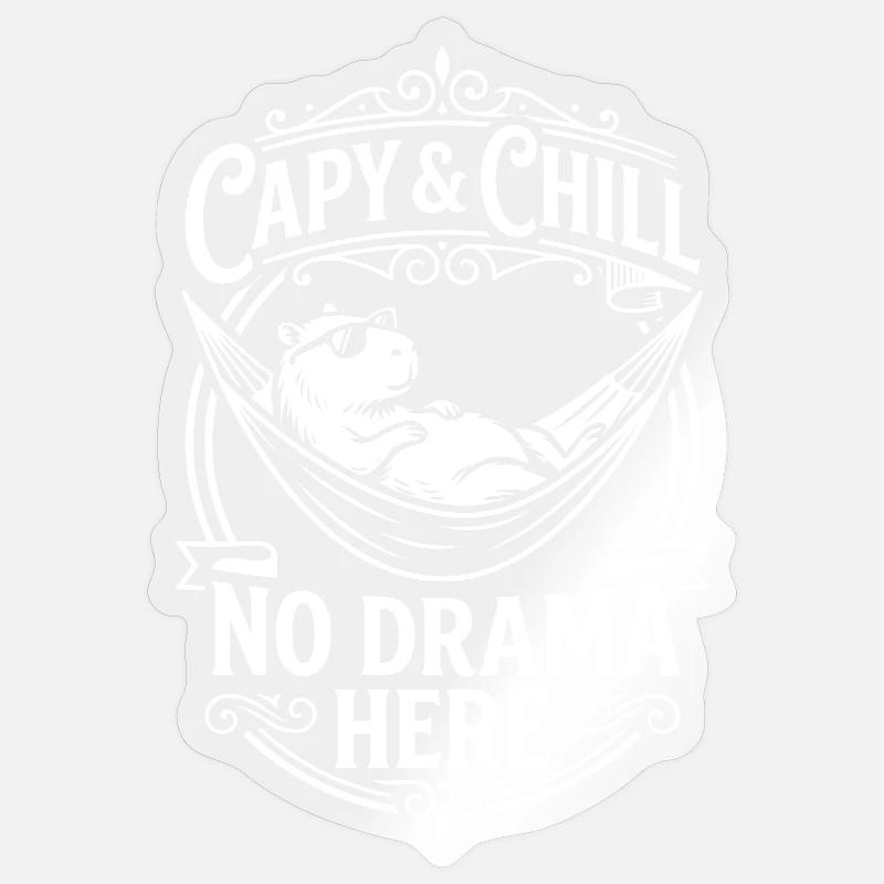 Capy & Chill - Pas de drame ici - Sticker taille S (10 x 10 cm) - brillant transparent