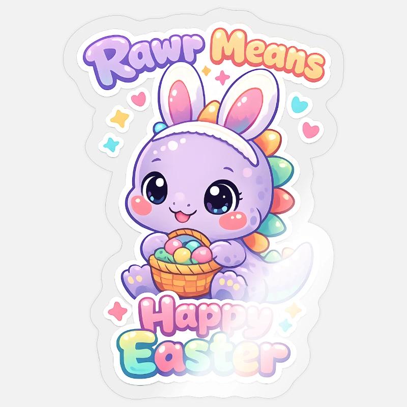 Osterhase Dino Rawr Happy Easter T-rex - Sticker Größe S (10 x 10 cm) - Transparent glänzend