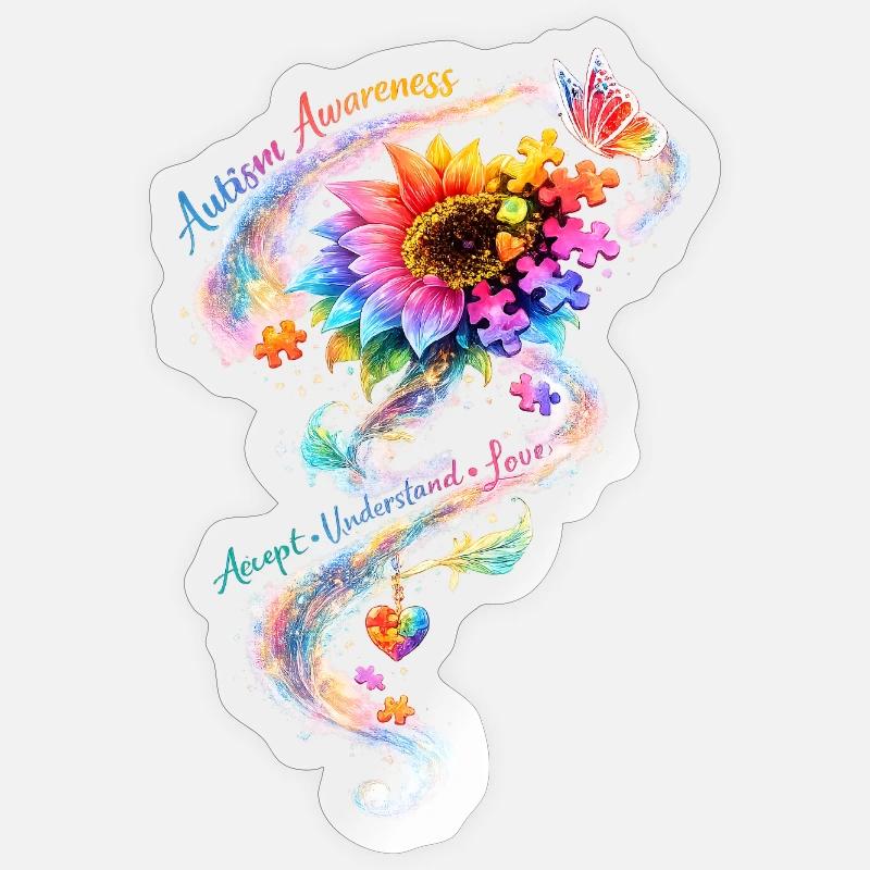 Autismus-Bewusstsein-Sonnenblume - Sticker Größe S (10 x 10 cm) - Transparent glänzend