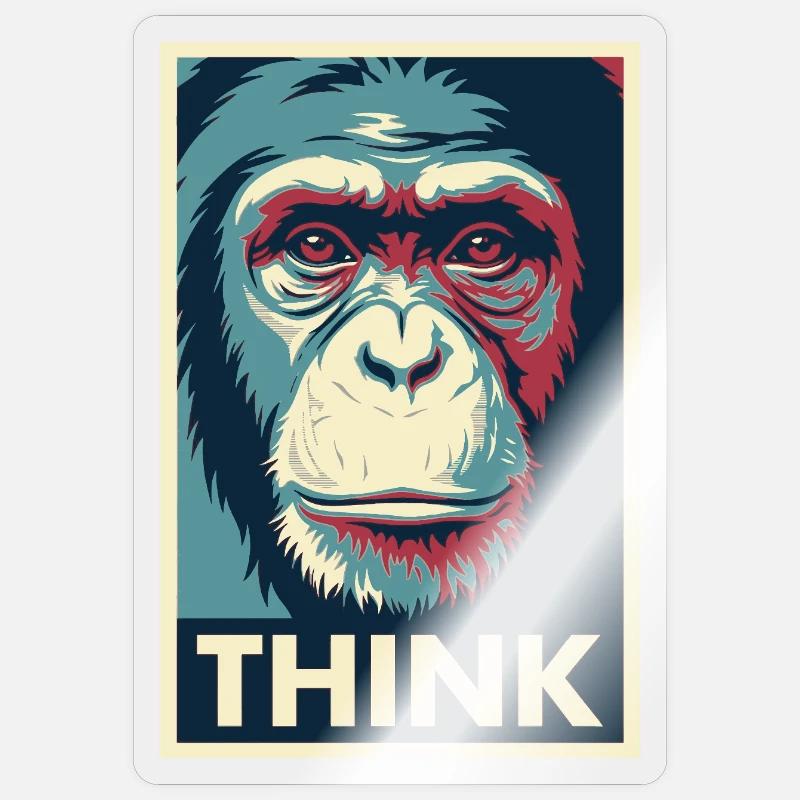 Affendenken Pop-Art-Poster - Sticker Größe S (10 x 10 cm) - Transparent glänzend