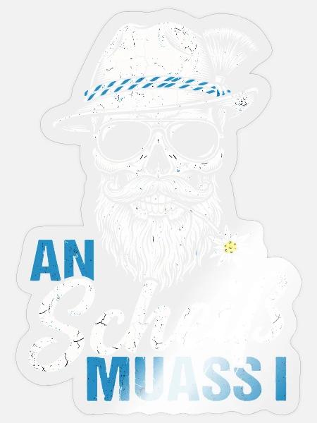 Bayern Dialekt Schädel Lustiger Spruch Alpen Motiv - Sticker Größe S (10 x 10 cm) - Transparent glänzend