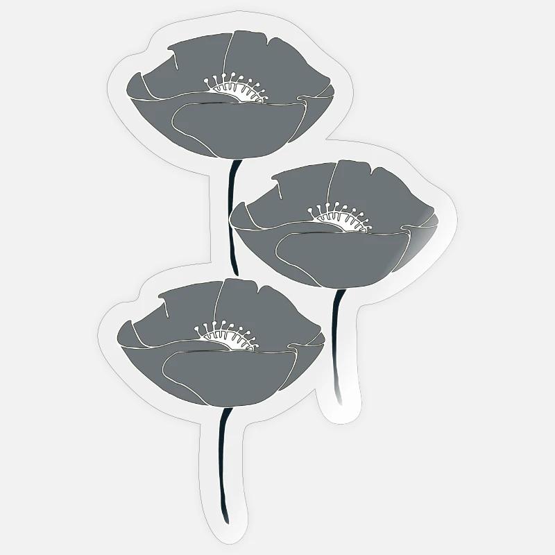 coquelicots gris Sticker taille S (10 x 10 cm)