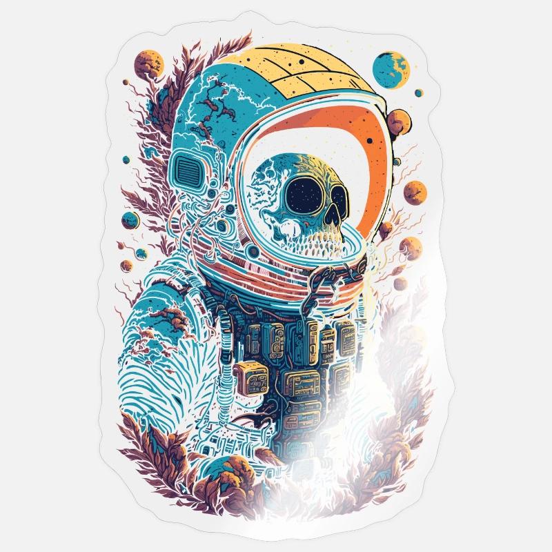 Illustration d’astronaute squelette - Sticker taille S (10 x 10 cm) - brillant transparent