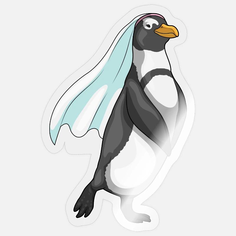 Pinguin Braut Schleier Hochzeit - Sticker Größe S (10 x 10 cm) - Transparent glänzend