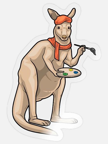 Känguru Maler Pinsel Malen - Sticker Größe S (10 x 10 cm) - Transparent glänzend