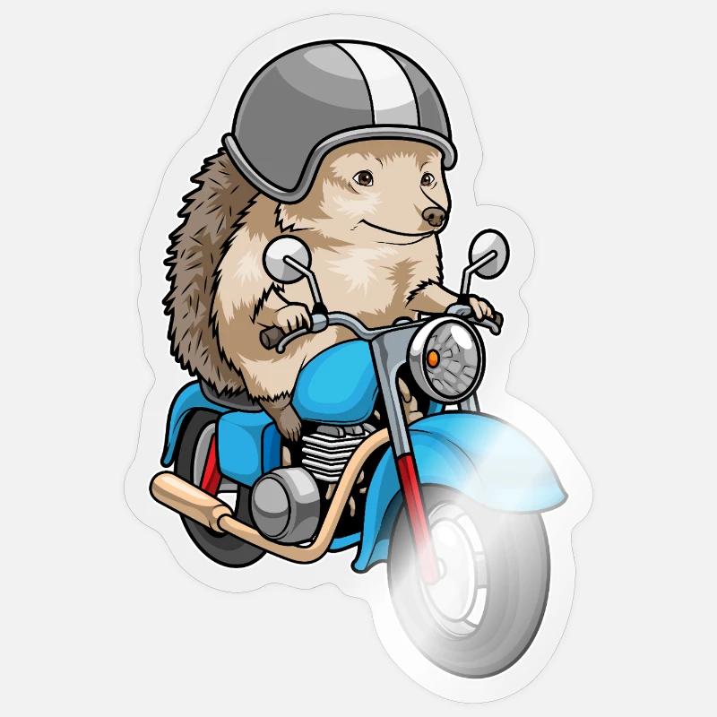 Moto hérisson - Sticker taille S (10 x 10 cm) - brillant transparent