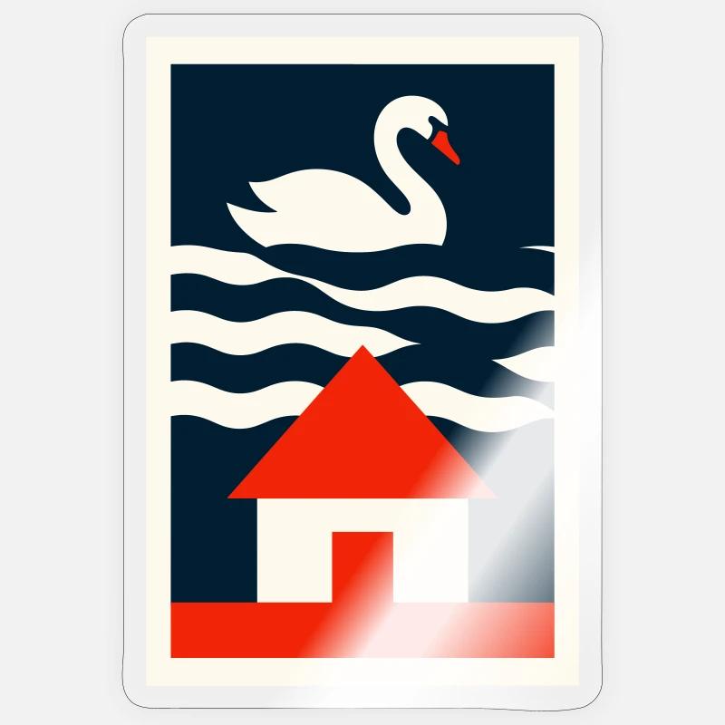 Haus am See - Graphik Design Art - Sticker Größe S (10 x 10 cm) - Transparent glänzend